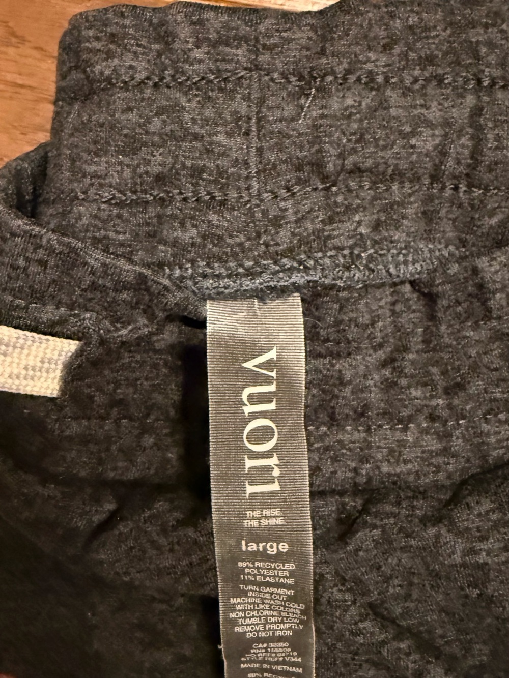 Vuori Charcoal Heather Athletic Shorts with White Drawstring - Picture 3 of 3